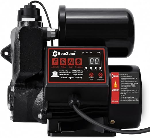 Intelligent Water Pressure Booster Pump 1000W Self-Priming Cold Hot Water Pump 36m Head Timing Control 4 Turbo Boost Full Copper Motor Multi Safety Protection for Home Tap Water Supply