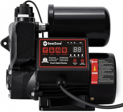 Intelligent Water Pressure Booster Pump 1000W Self-Priming Cold Hot Water Pump 36m Head Timing Control 4 Turbo Boost Full Copper Motor Multi Safety Protection for Home Tap Water Supply