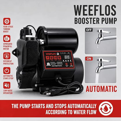Intelligent Water Pressure Booster Pump 1000W Self-Priming Cold Hot Water Pump 36m Head Timing Control 4 Turbo Boost Full Copper Motor Multi Safety Protection for Home Tap Water Supply