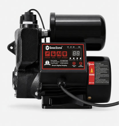 Intelligent Water Pressure Booster Pump 1000W Self-Priming Cold Hot Water Pump 36m Head Timing Control 4 Turbo Boost Full Copper Motor Multi Safety Protection for Home Tap Water Supply