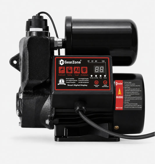 Intelligent Water Pressure Booster Pump 1000W Self-Priming Cold Hot Water Pump 36m Head Timing Control 4 Turbo Boost Full Copper Motor Multi Safety Protection for Home Tap Water Supply
